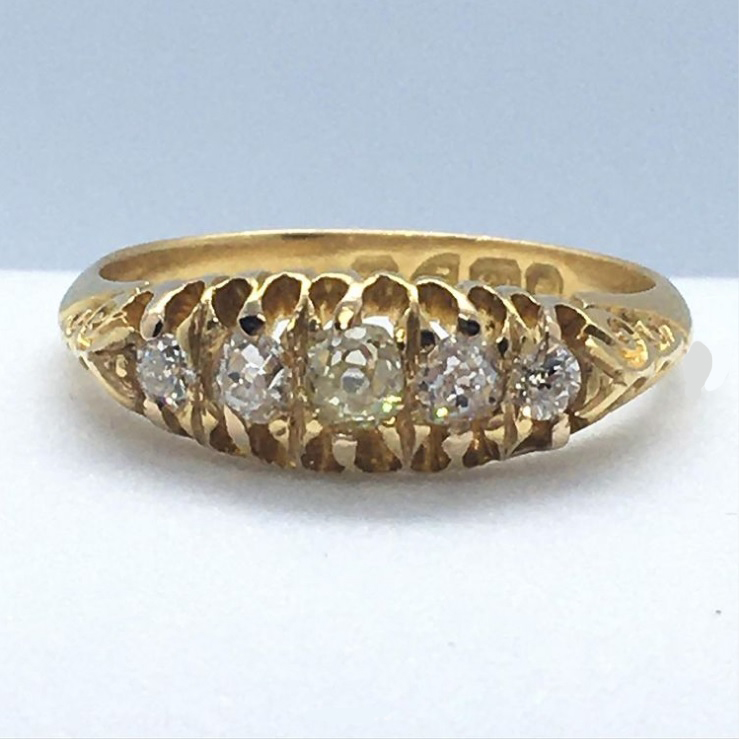 18K yellow gold and diamond Victorian ring. Nobel Antique jewelry Store, Santa Monica. Made in America.